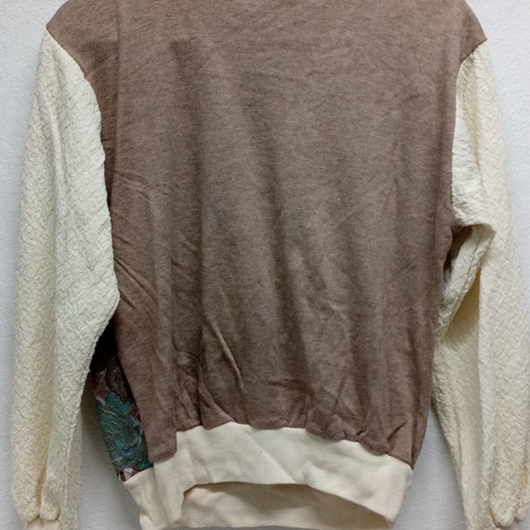 Season Ticket Cream And Brown Floral And Plaid Textured Sweater - Picture 5 of 7